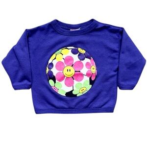 Vintage Sears Kids Purple Smiley Flower Soccer Ball Sweatshirt (13” x 13.25”)